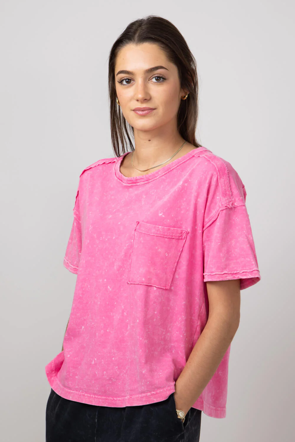 Mineral Wash Knit T-Shirt for Women in Pink | NT11108-PINK - Image 4