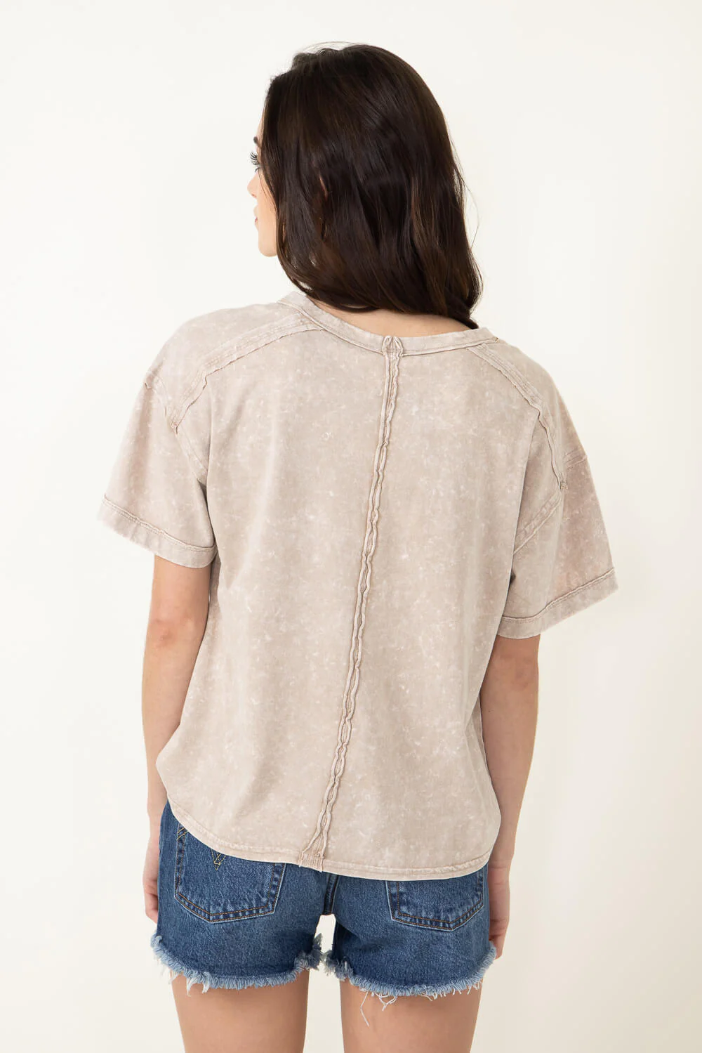 Mineral Wash Knit T-Shirt for Women in Taupe | NT11108-TAUPE - Image 2
