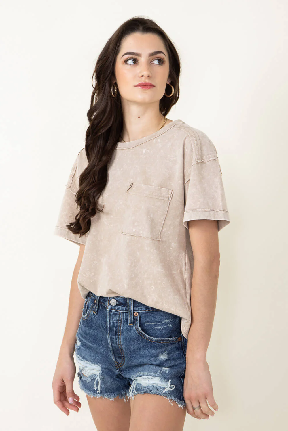 Mineral Wash Knit T-Shirt for Women in Taupe | NT11108-TAUPE - Image 3