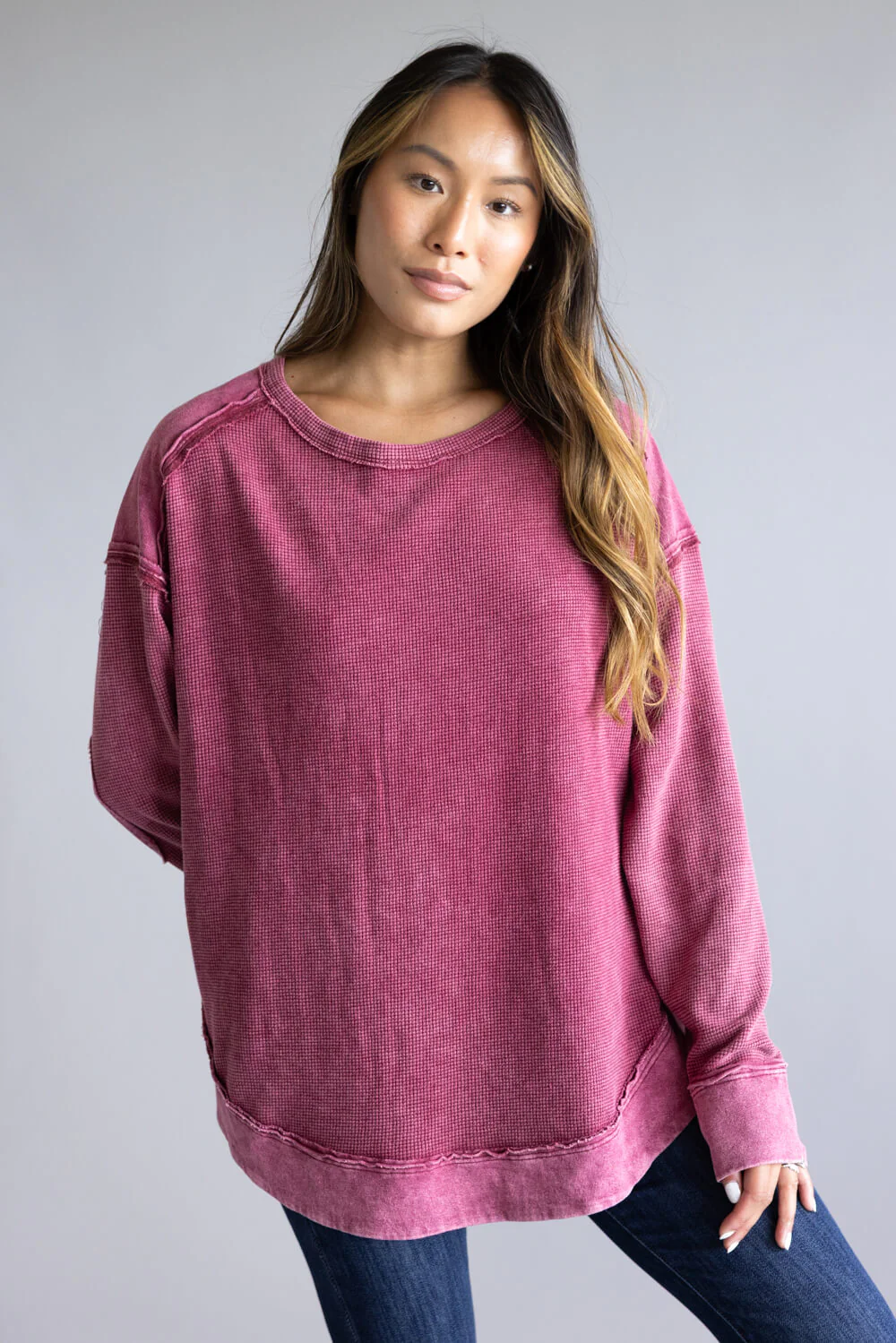 Mineral Wash Knit Top for Women in Burgundy | NT12234-BURGUNDY - Image 4