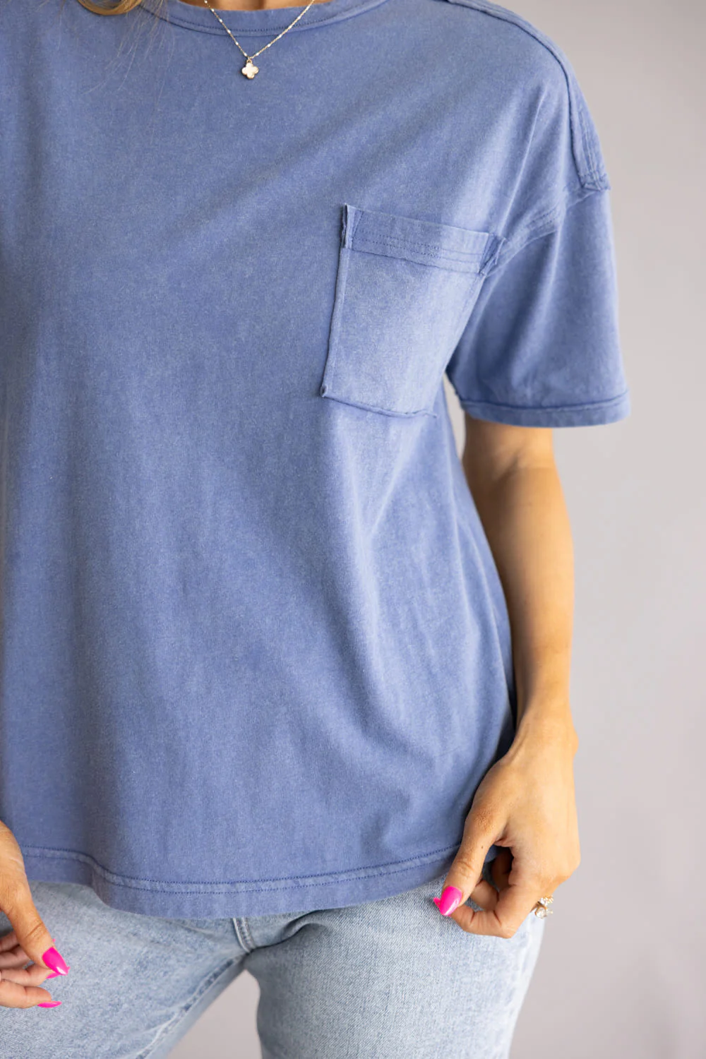 Mineral Wash Pocket T-Shirt for Women in Blue | NT11108-BLUE - Image 3