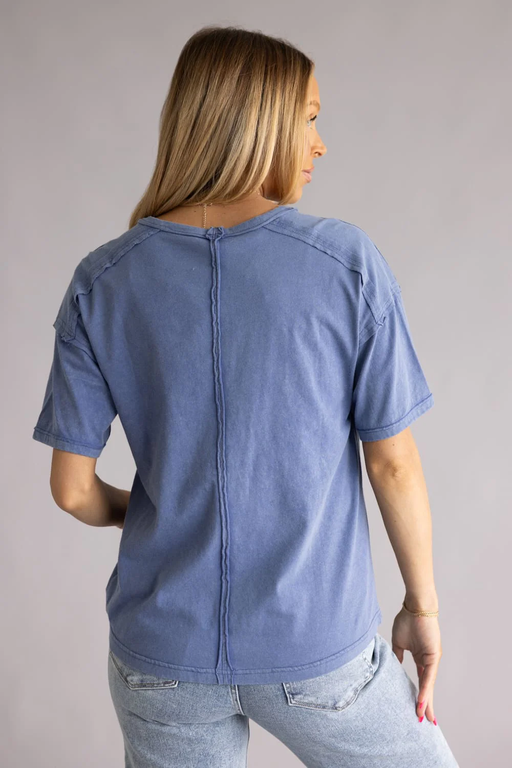 Mineral Wash Pocket T-Shirt for Women in Blue | NT11108-BLUE - Image 4