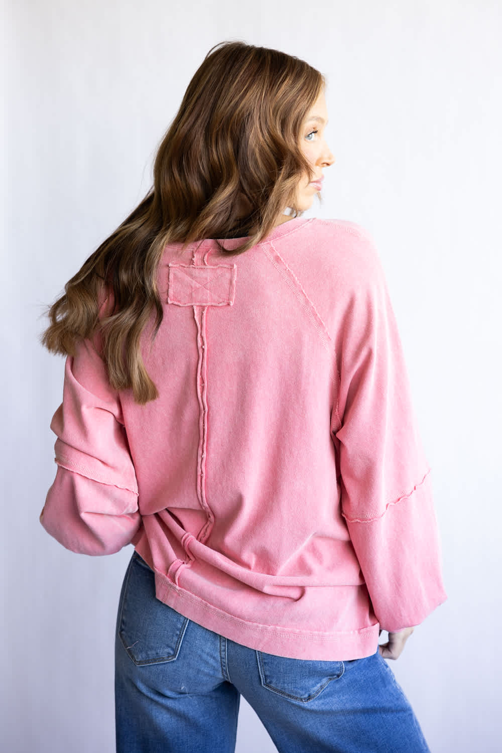 Mineral Wash Pullover for Women in Grapefruit | S15303-GRP - Image 2