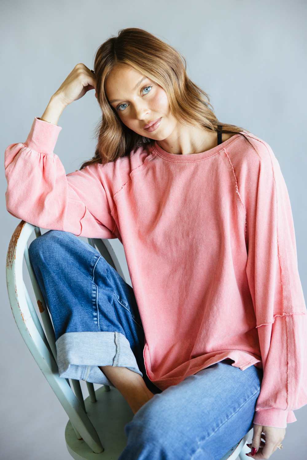 Mineral Wash Pullover for Women in Grapefruit | S15303-GRP - Image 3