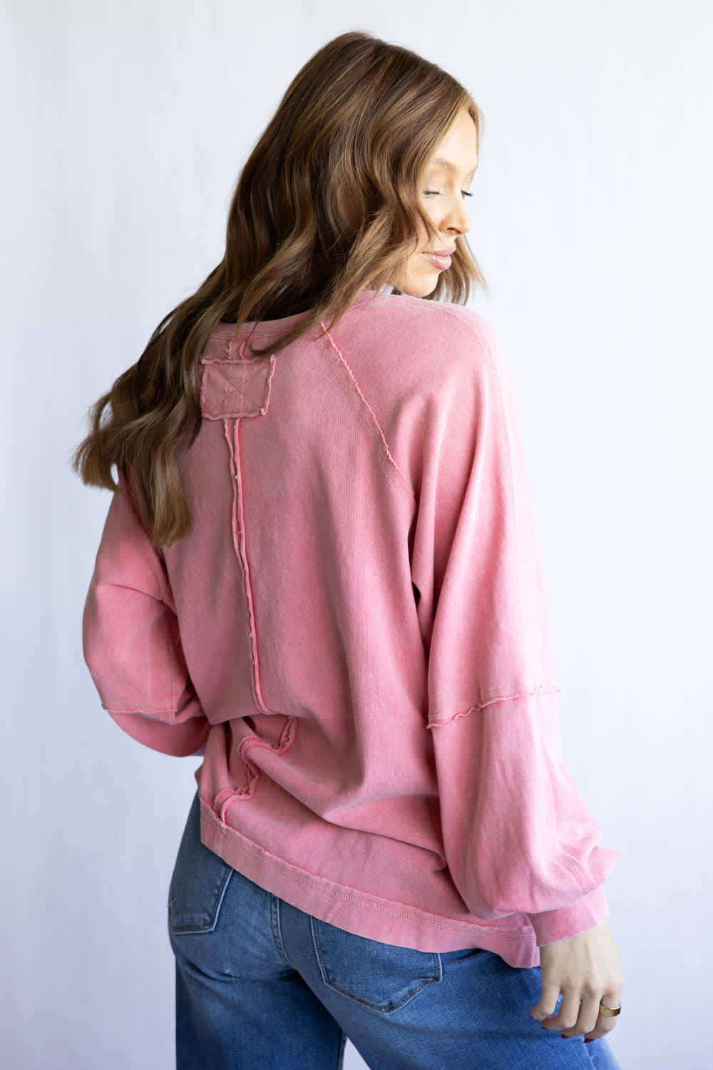 Mineral Wash Pullover for Women in Grapefruit | S15303-GRP - Image 4