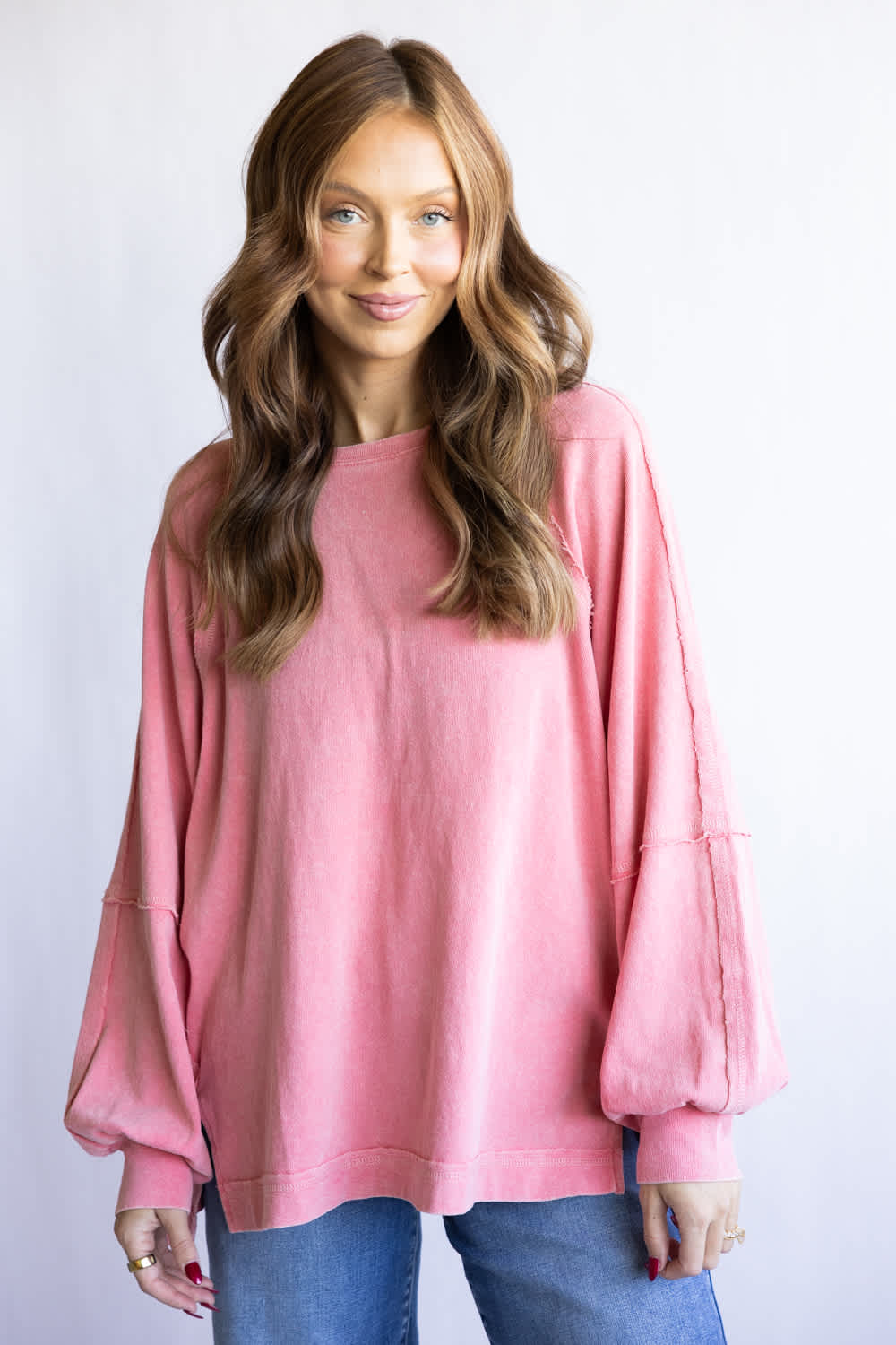 Mineral Wash Pullover for Women in Grapefruit | S15303-GRP - Image 5