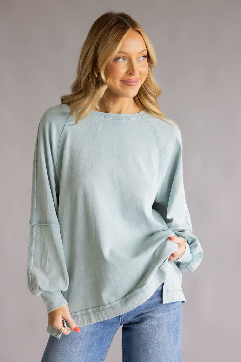 Mineral Wash Pullover for Women in Seafoam | S15303-SEA - Image 5