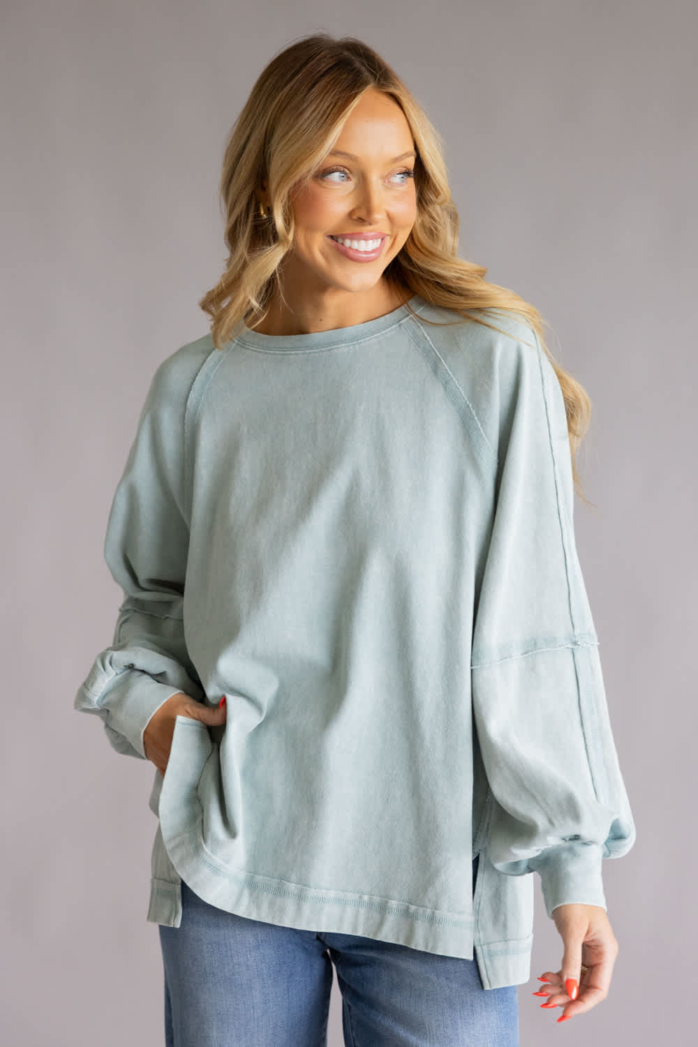 Mineral Wash Pullover for Women in Seafoam | S15303-SEA - Image 6