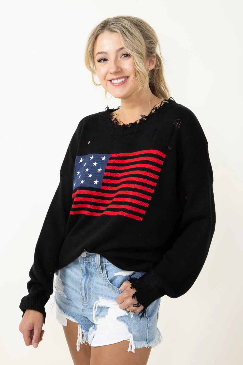 Miracle American Flag Distressed Sweater for Women - Image 2