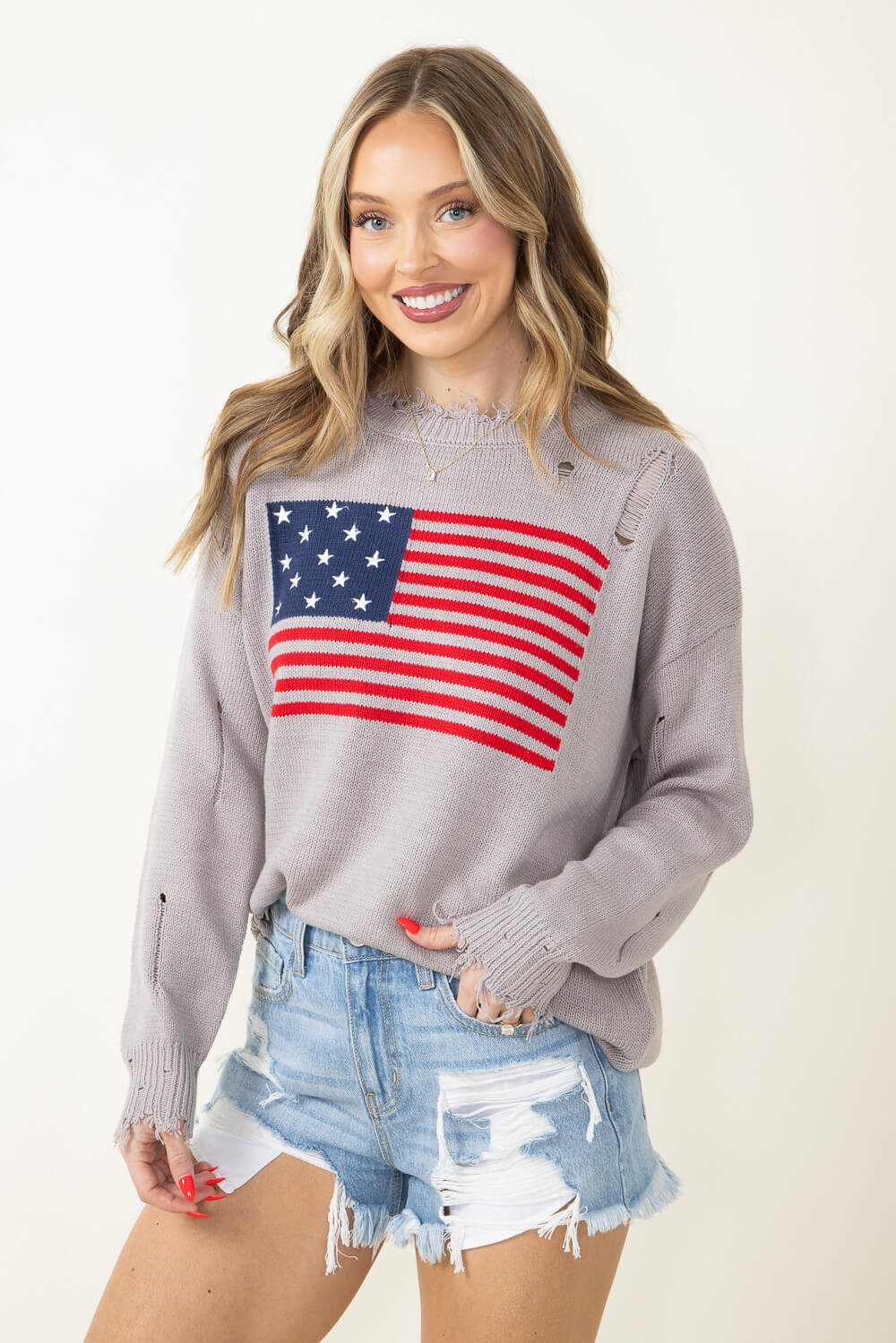 Miracle American Flag Distressed Sweater for Women - Image 3