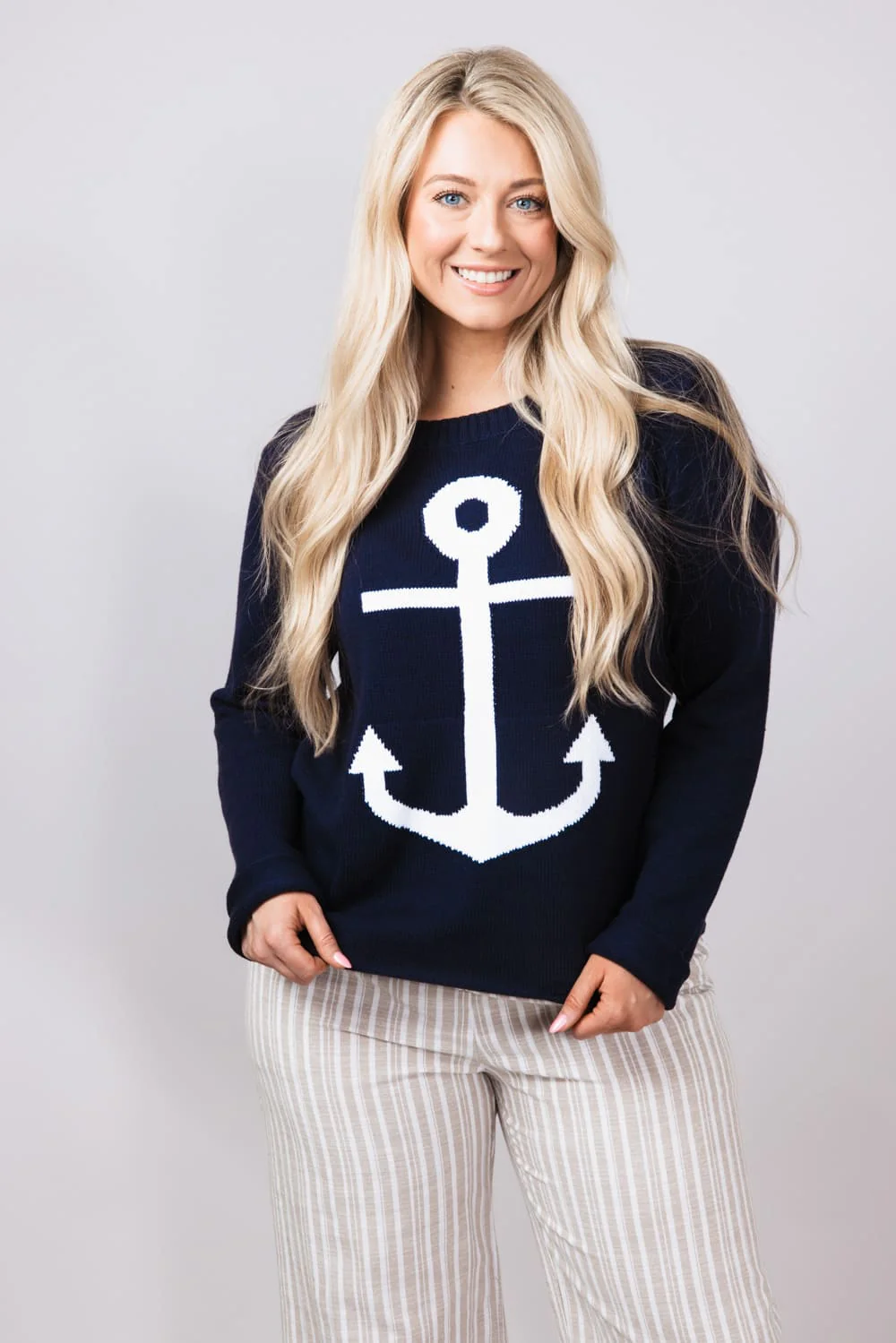 Miracle Anchor Lightweight Sweater for Women in Navy | F2112-NAVY - Image 2