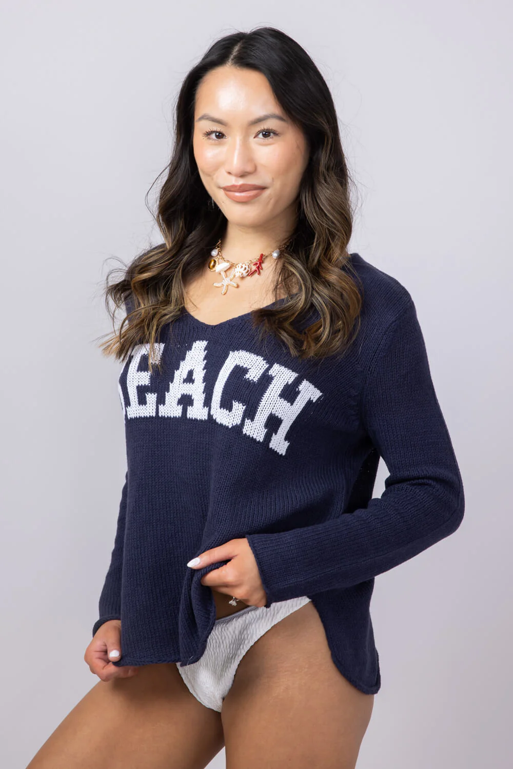 Miracle Beach Lightweight Sweater for Women in Navy | B2501-NAVY - Image 3