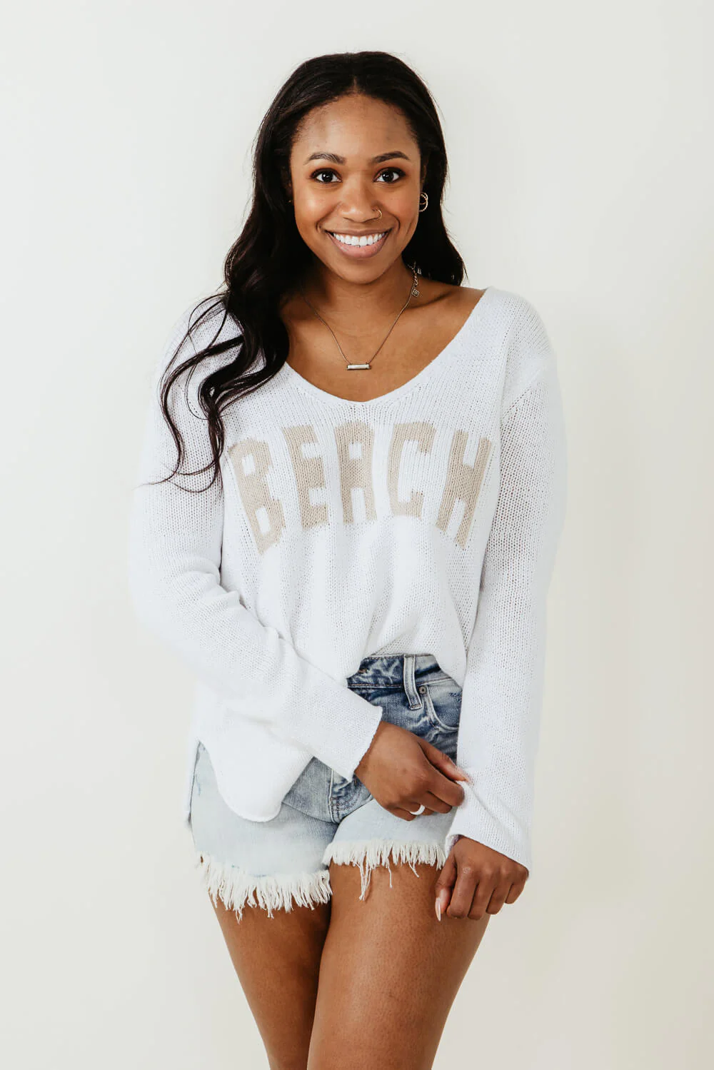 Miracle Beach Sweater for Women in White | F126-WHITEKHAKI - Image 2