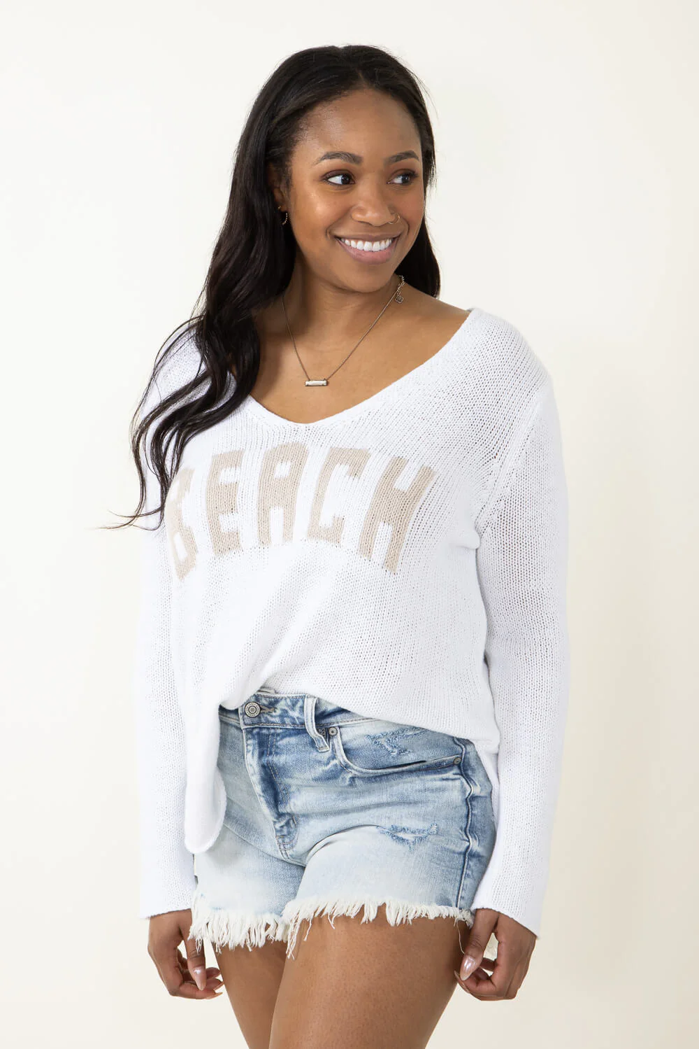 Miracle Beach Sweater for Women in White | F126-WHITEKHAKI - Image 4