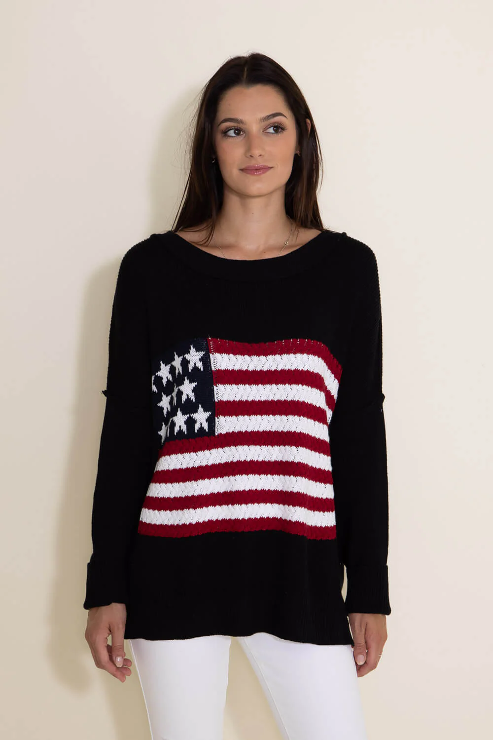 Miracle Knit American Flag Sweater for Women in Black | M8167-BLACK - Image 5