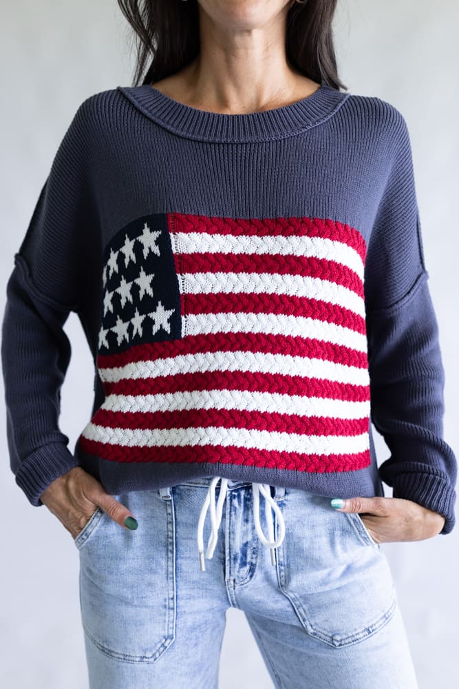 Miracle Knit American Flag Sweater for Women in Navy | M8167-BLUEGREYNAVY - Image 3
