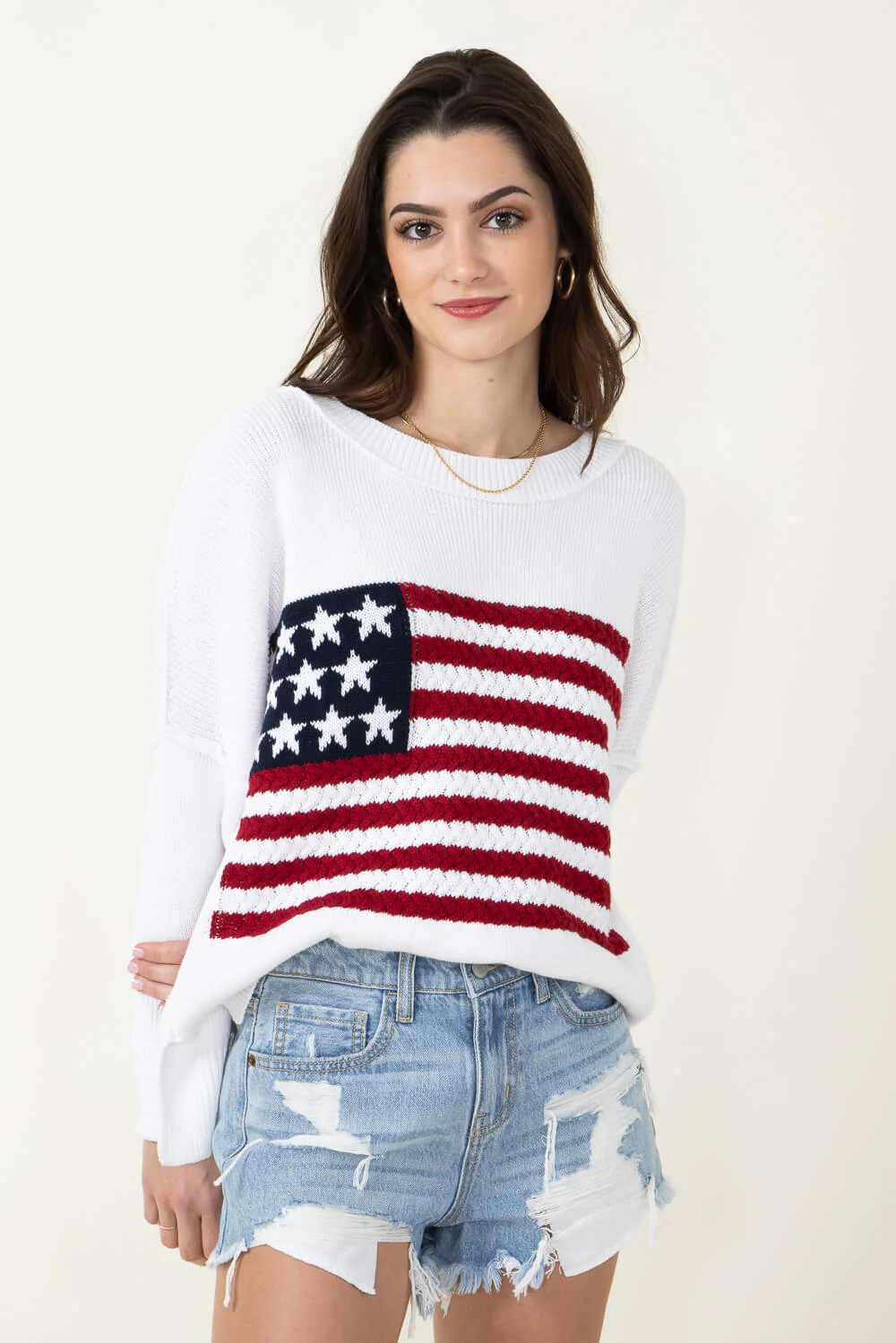 Miracle Knit American Flag Sweater for Women in White | M8167-IVORY - Image 3