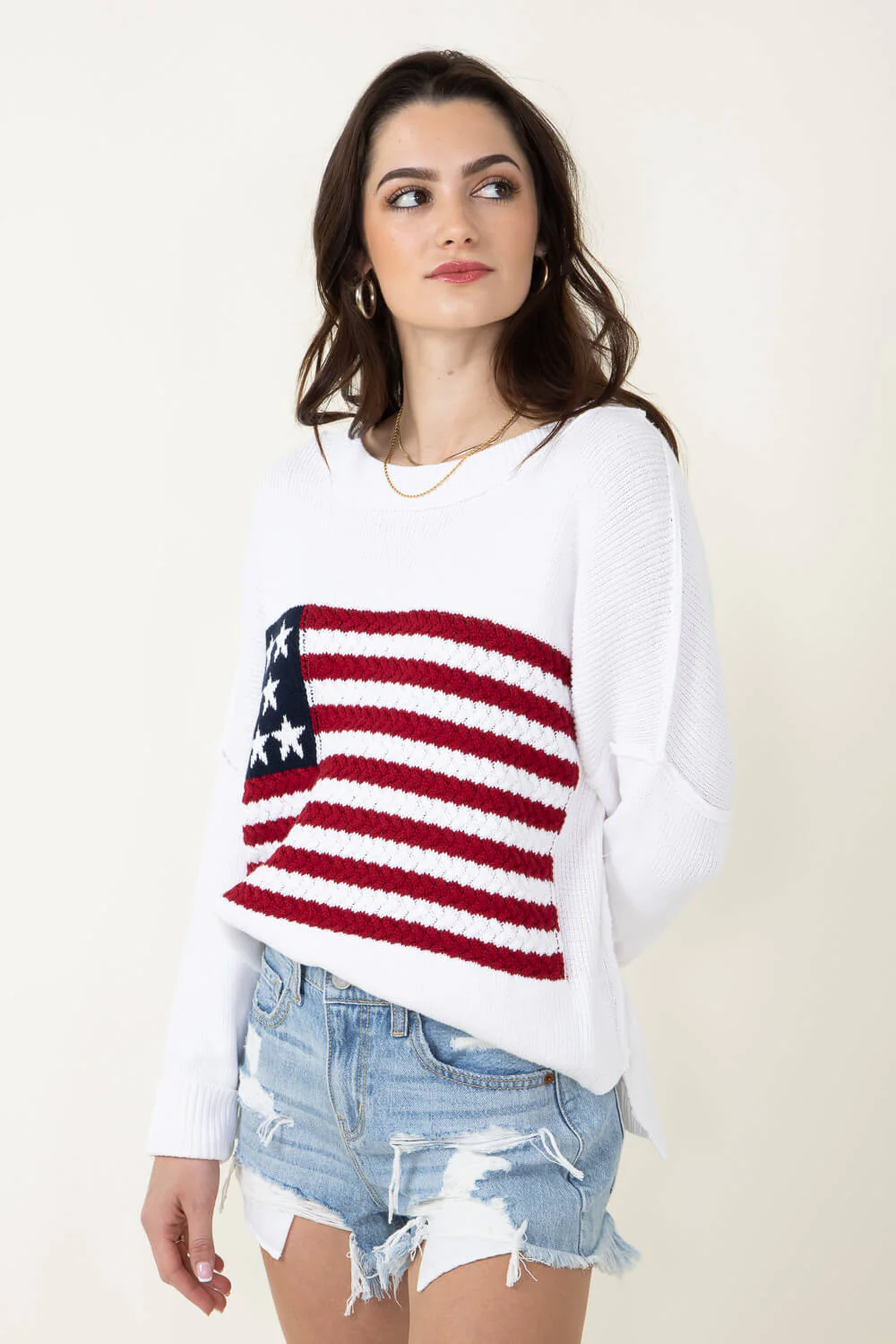 Miracle Knit American Flag Sweater for Women in White | M8167-IVORY - Image 4