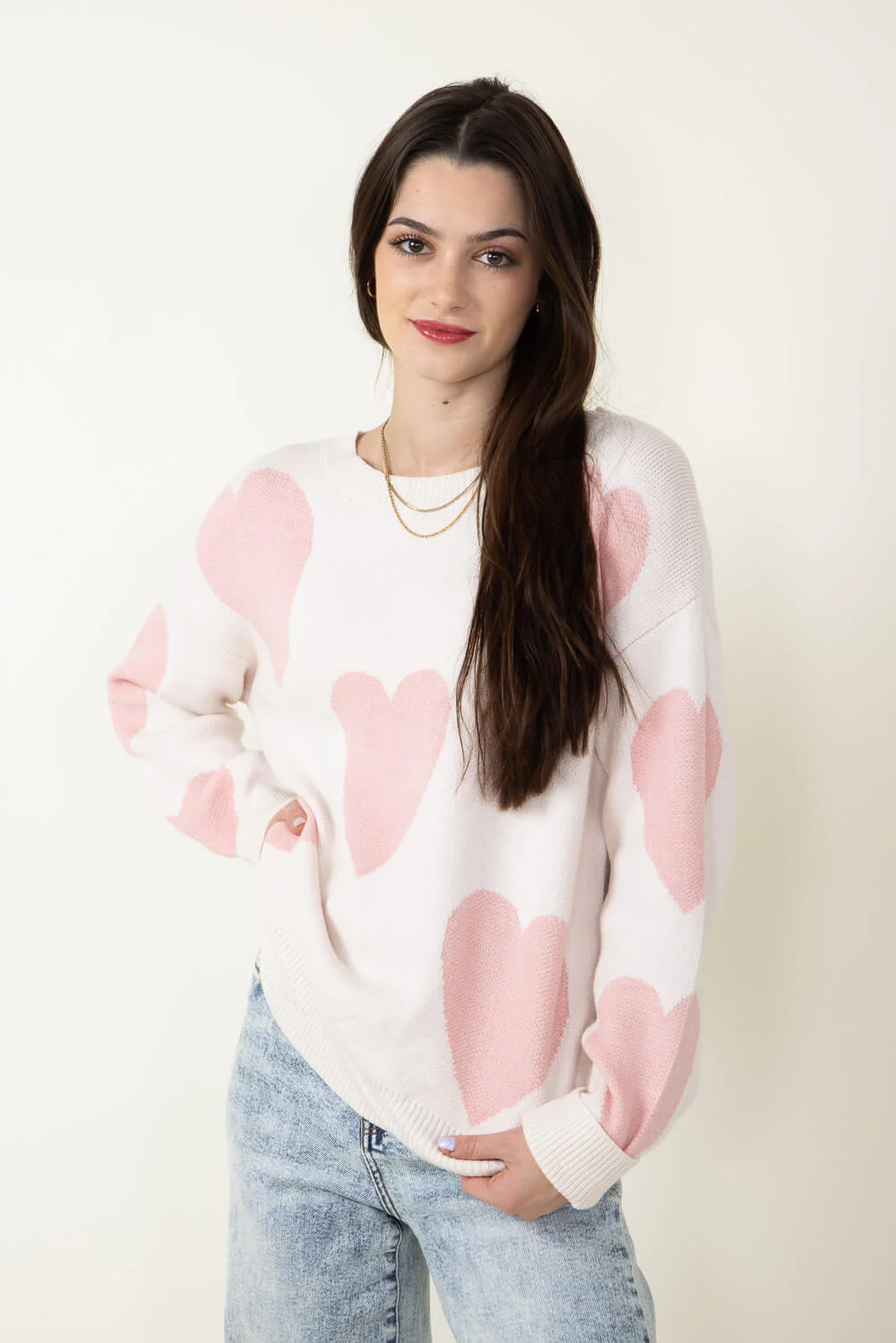Miracle Large Heart Sweater for Women in Cream | F143-CREAMBLUSH - Image 5