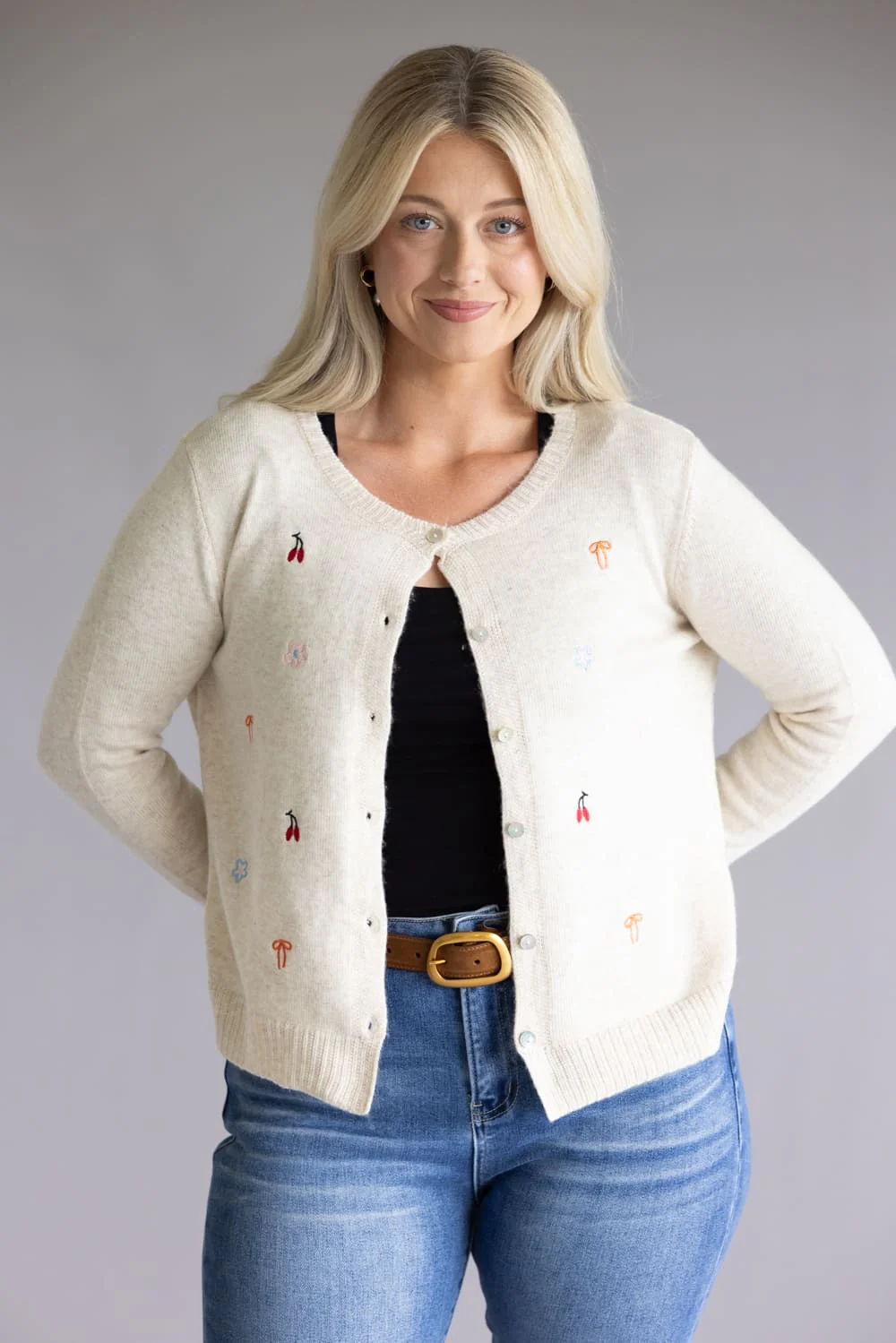 Miracle Embroidered Details Cardigan for Women in Cream | F2152-CREAM - Image 2