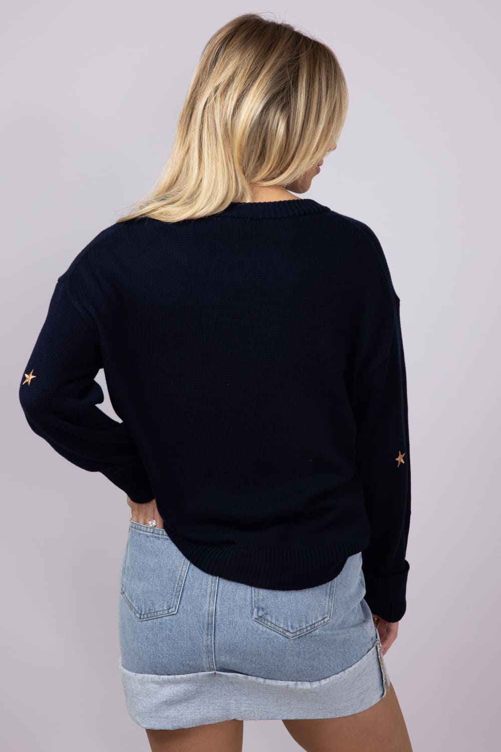 Miracle Embroidered Star Sweater for Women in Navy | F2131-NAVY - Image 2