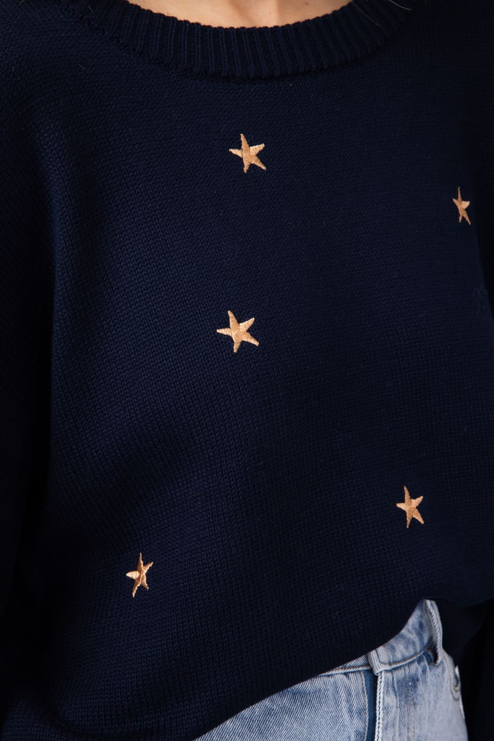 Miracle Embroidered Star Sweater for Women in Navy | F2131-NAVY - Image 3