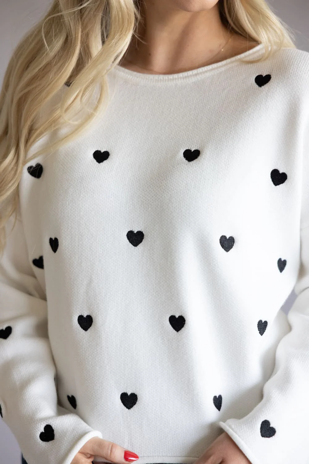 Miracle Heart Confetti Embroidered Crop Sweater for Women in Ivory Black | W8379-IVORYBLACK - Image 2