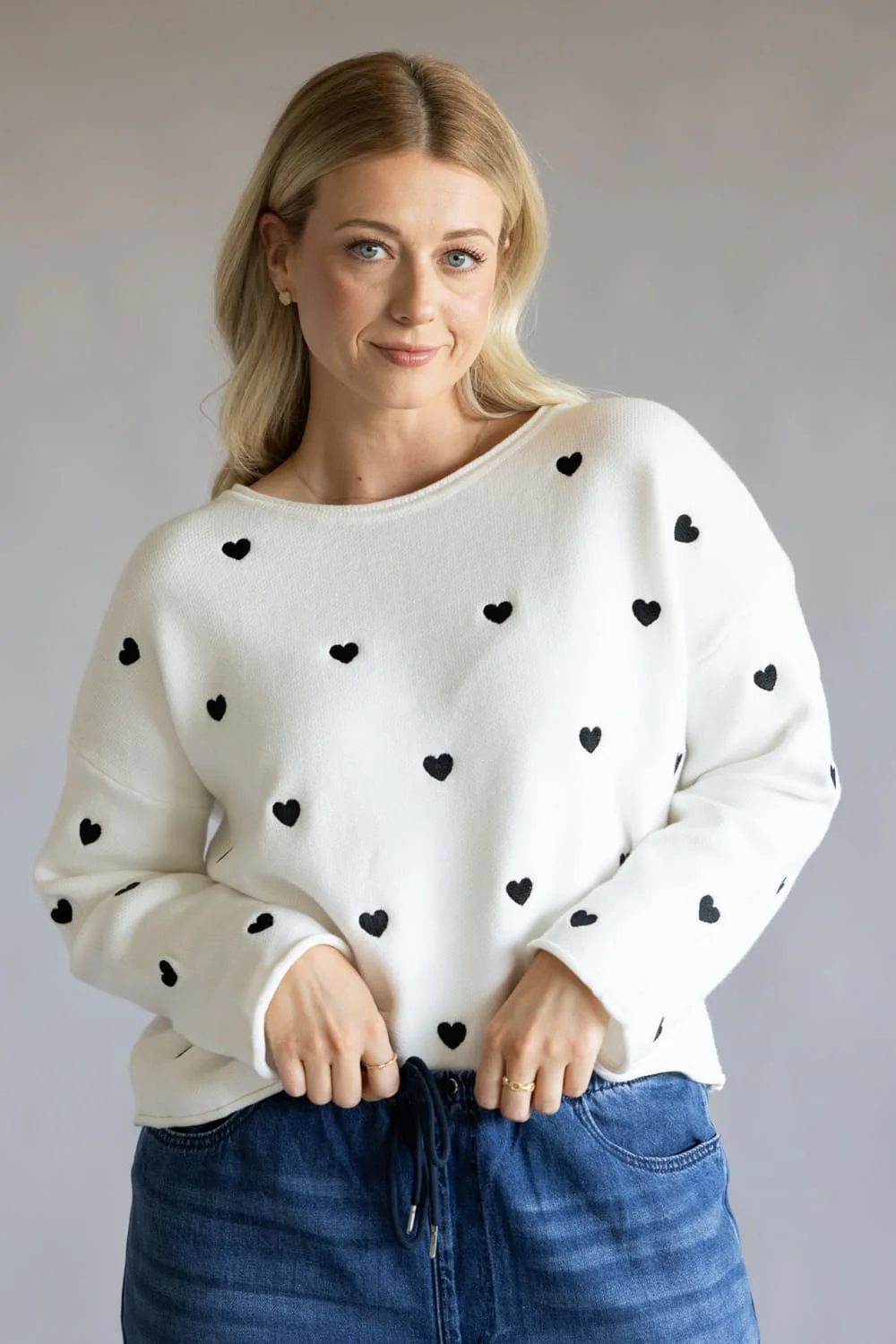 Miracle Heart Confetti Embroidered Crop Sweater for Women in Ivory Black | W8379-IVORYBLACK - Image 4