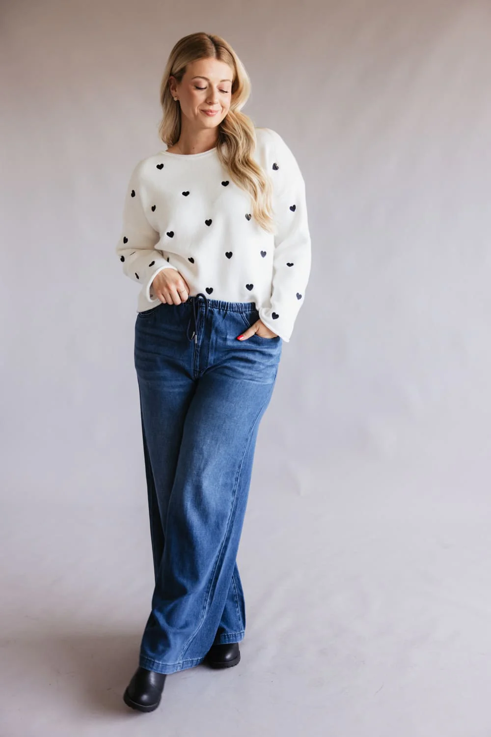 Miracle Heart Confetti Embroidered Crop Sweater for Women in Ivory Black | W8379-IVORYBLACK - Image 5