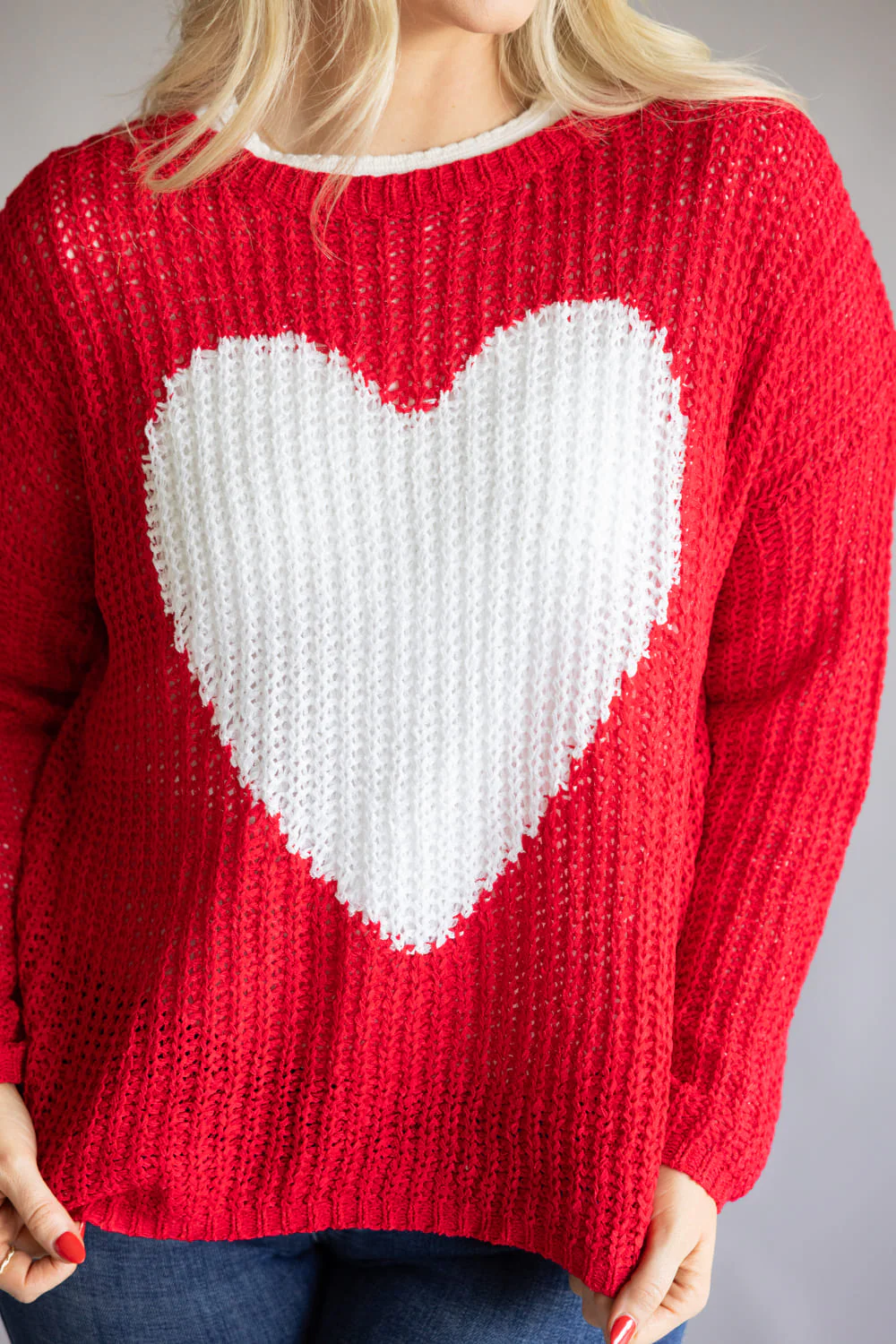 Miracle Heart Crochet Sweater for Women in Red | 327102-RED - Image 2