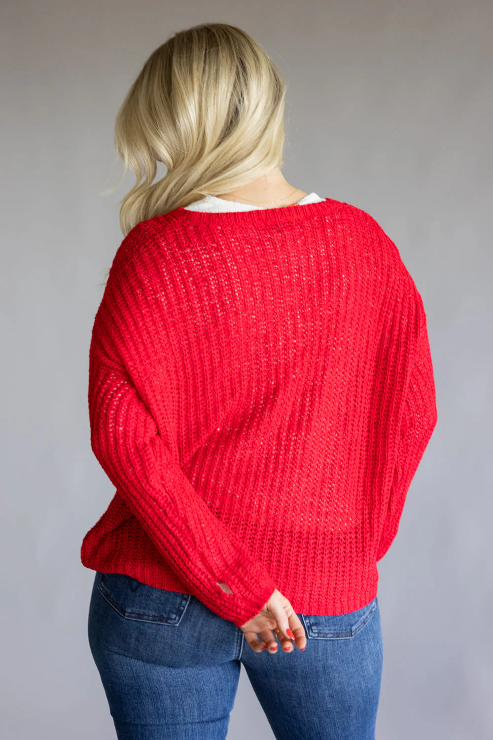 Miracle Heart Crochet Sweater for Women in Red | 327102-RED - Image 3