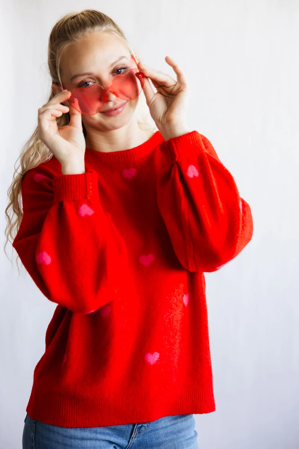 Miracle Heart Pattern Sweater for Women in Red | W8365-REDPINK - Image 3