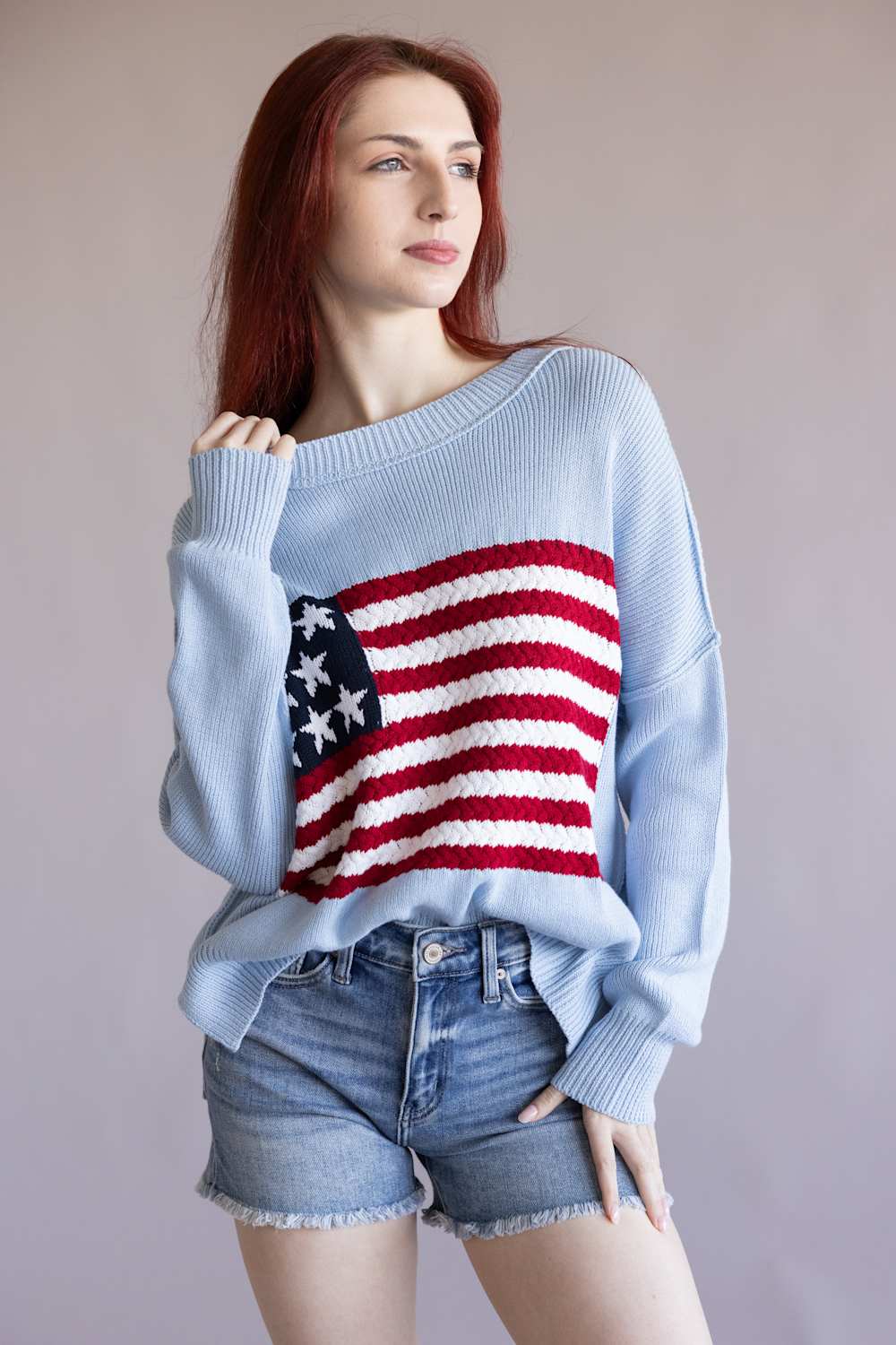 Miracle Knit American Flag Sweater for Women in Light Blue | M8167-LBLUE - Image 4