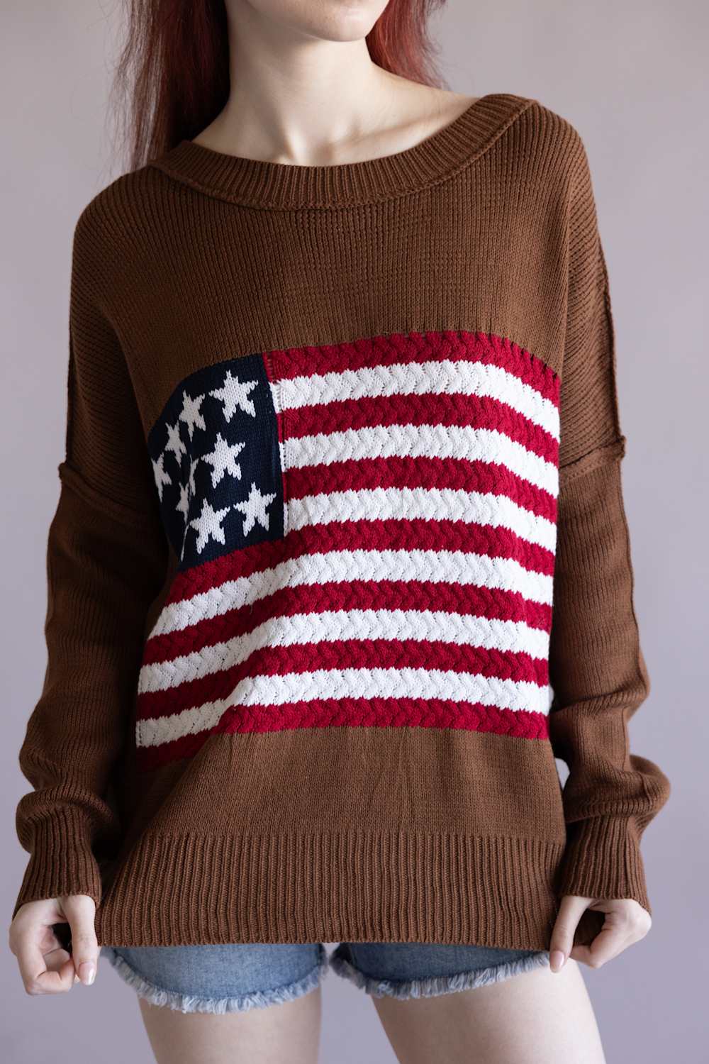 Miracle Knit American Flag Sweater for Women in Camel | M8167-CAMEL - Image 2