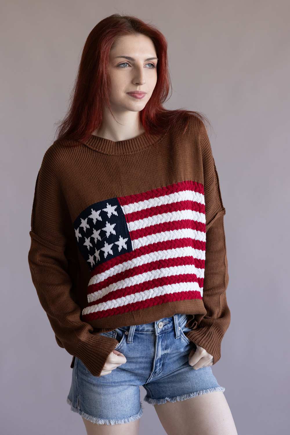 Miracle Knit American Flag Sweater for Women in Camel | M8167-CAMEL - Image 4