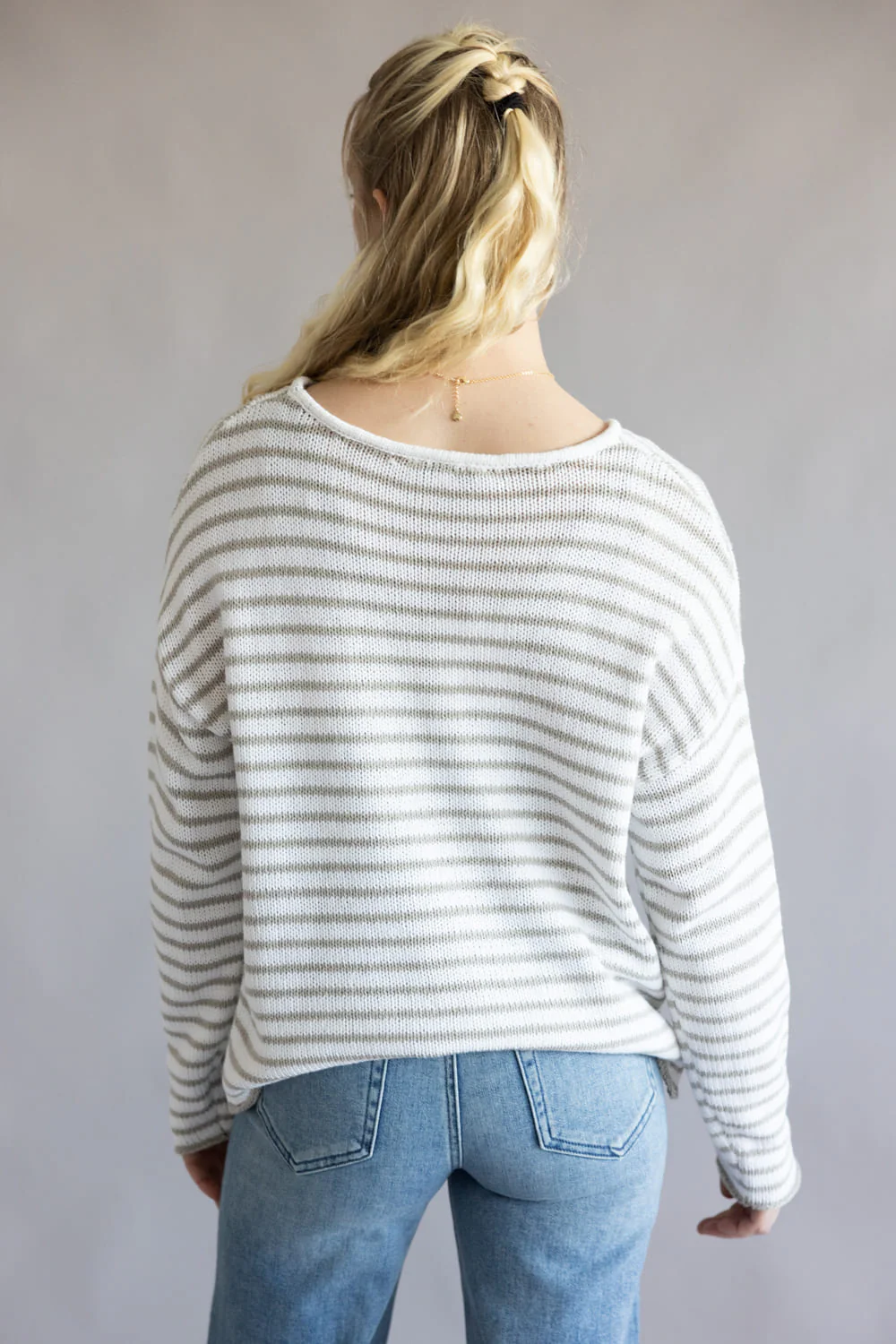 Miracle Lightweight Gauge Stripe Sweater for Women in Ivory/Silver | F189-IVORYSILVER - Image 3