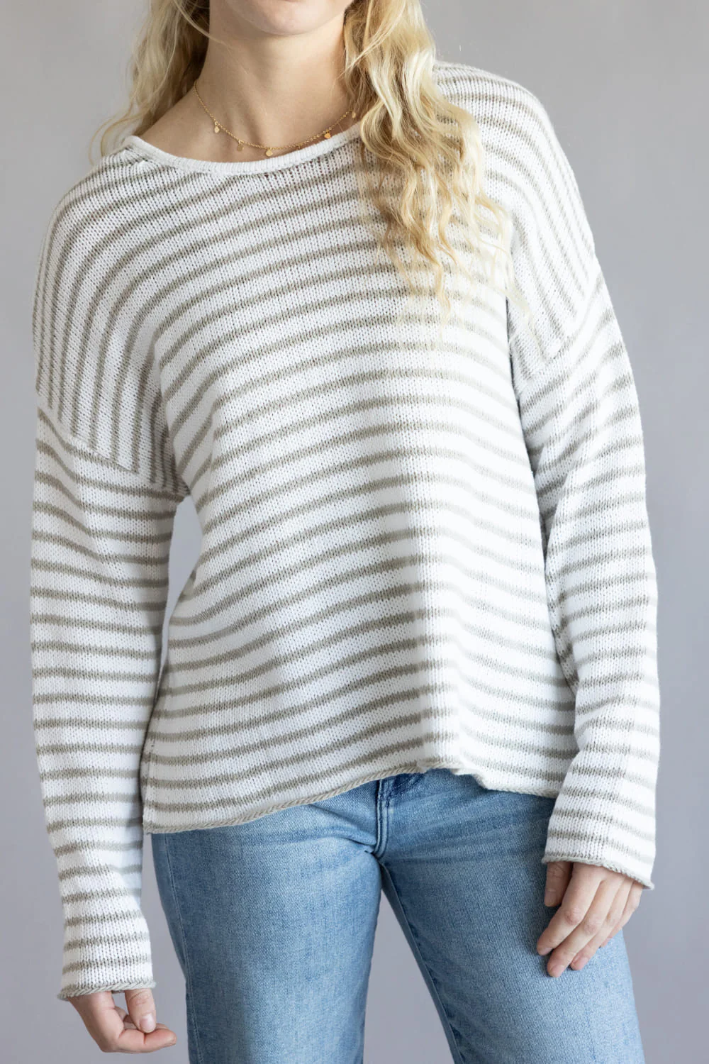 Miracle Lightweight Gauge Stripe Sweater for Women in Ivory/Silver | F189-IVORYSILVER - Image 4
