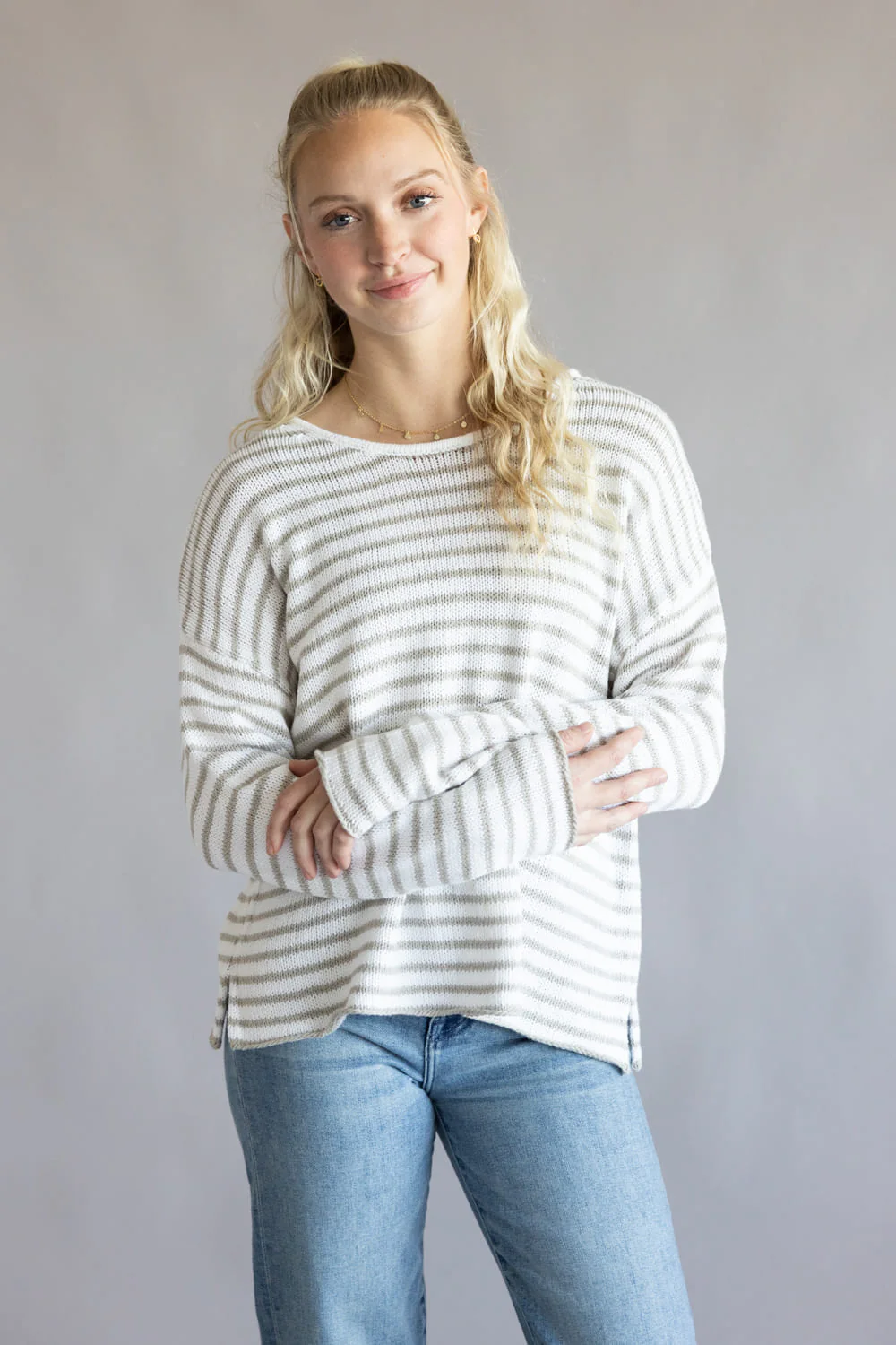 Miracle Lightweight Gauge Stripe Sweater for Women in Ivory/Silver | F189-IVORYSILVER - Image 5