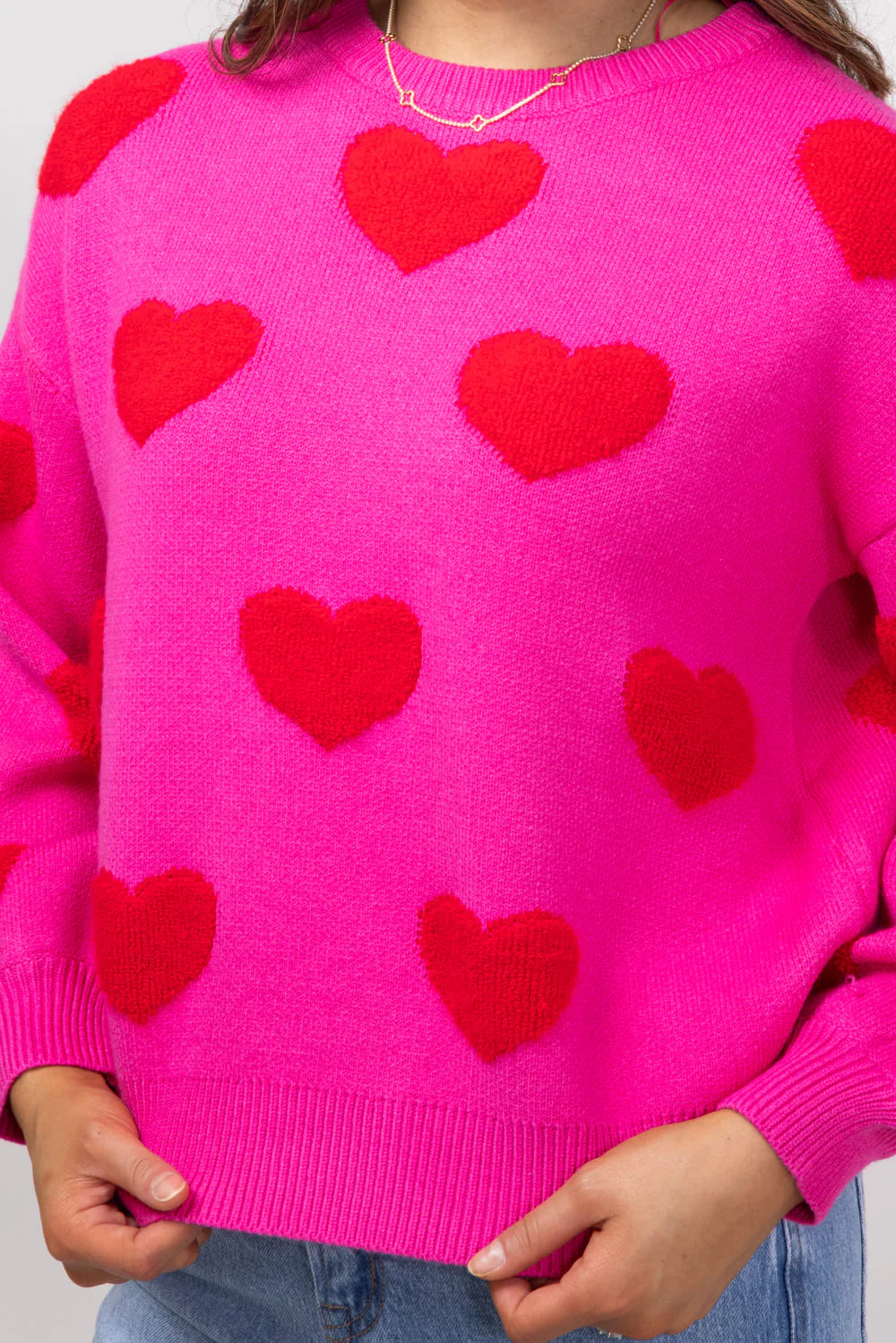 Miracle Multi Heart Sweater for Women in Hot Pink/Red | W8373-HPINK - Image 3