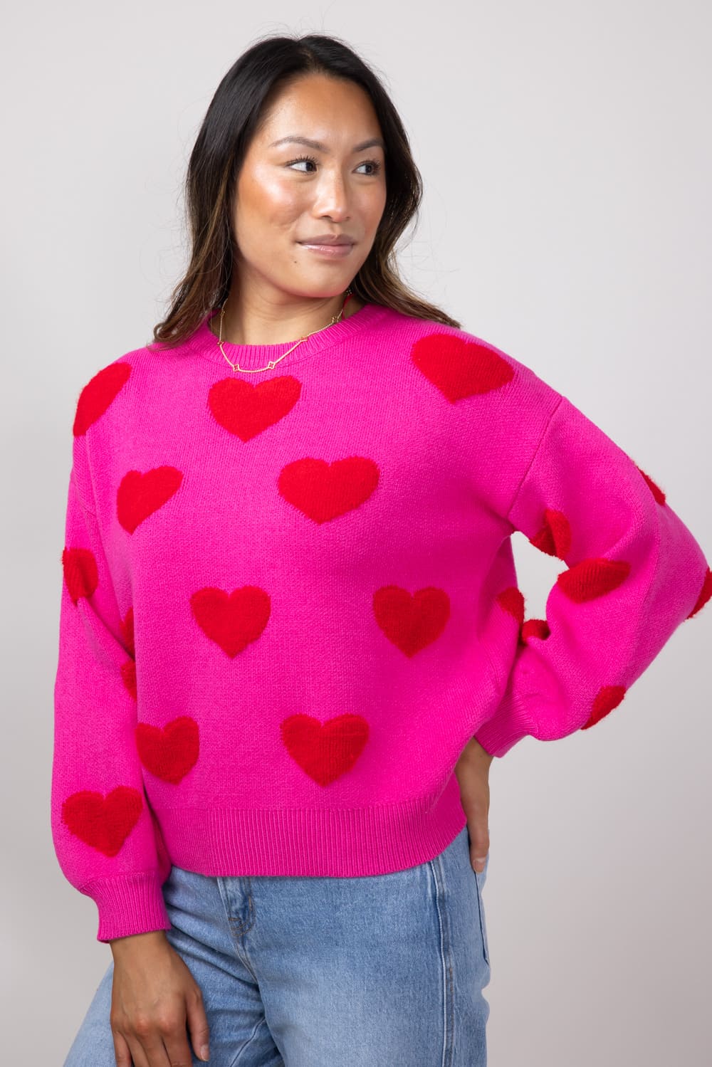 Miracle Multi Heart Sweater for Women in Hot Pink/Red | W8373-HPINK - Image 4