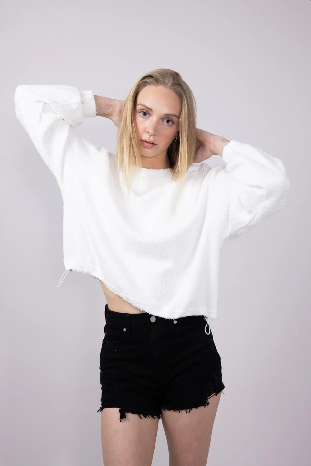 Miracle Synch Waist Textured Lightweight Sweater for Women in White | FL-01027-WHITE - Image 3