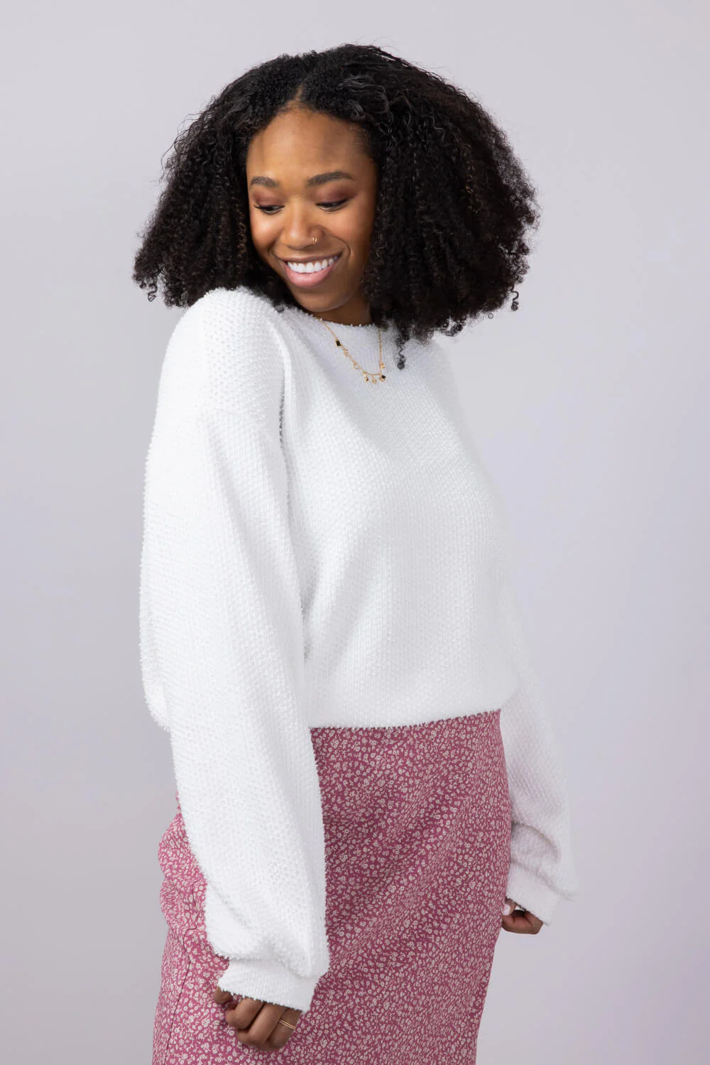 Miracle Synch Waist Textured Lightweight Sweater for Women in White | FL-01027-WHITE - Image 6