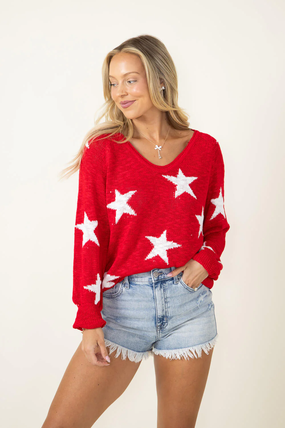 Miracle Star Multi Lightweight Sweater for Women in Red | F155-RED - Image 3