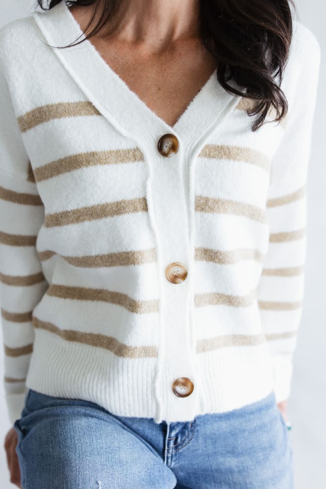 Miracle Stripe Cardigan Sweater for Women in Ivory | F2126-IVORYBEIGE - Image 3