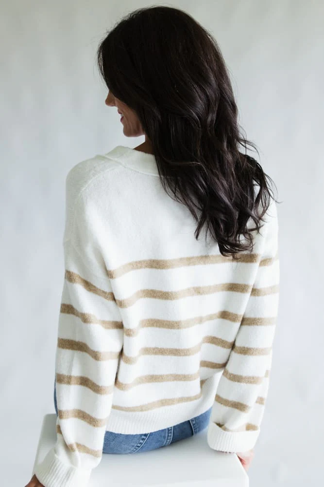 Miracle Stripe Cardigan Sweater for Women in Ivory | F2126-IVORYBEIGE - Image 6
