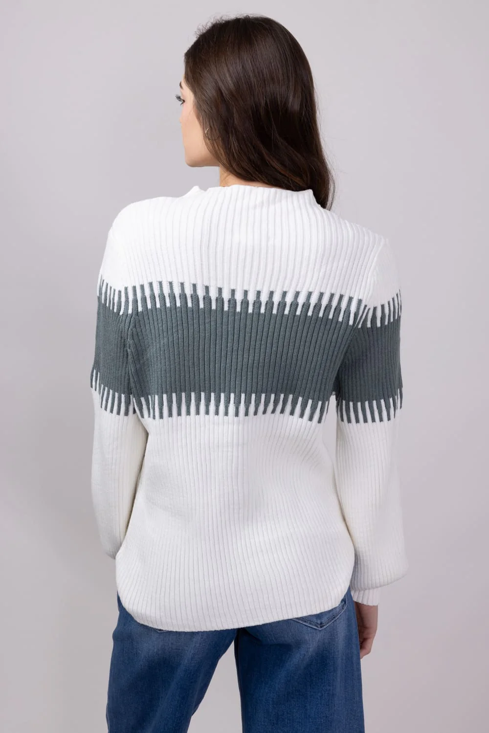 Miracle Stripe Key Sweater for Women in Ivory Sage | M8183-IVORYSAGE - Image 2