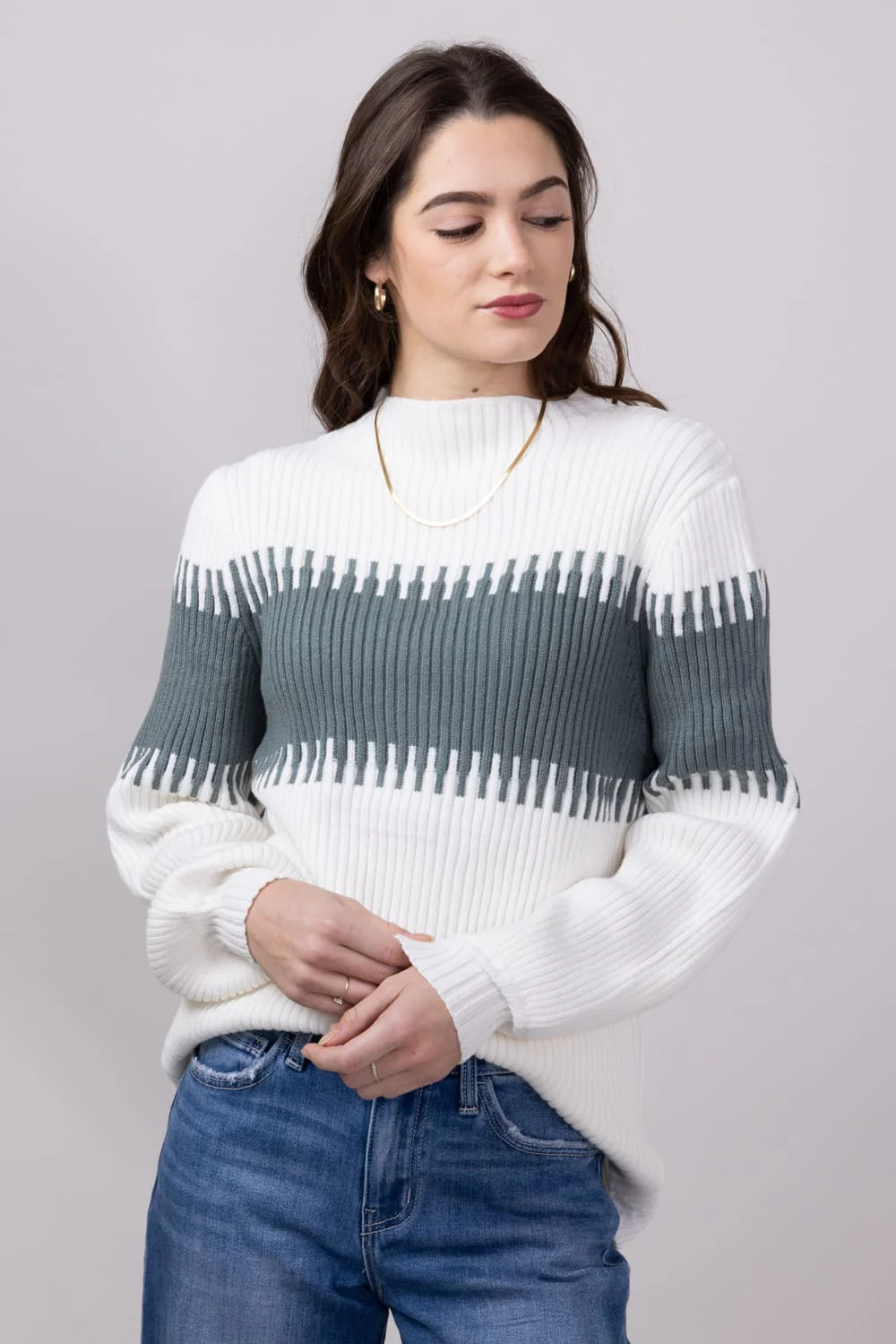 Miracle Stripe Key Sweater for Women in Ivory Sage | M8183-IVORYSAGE - Image 4