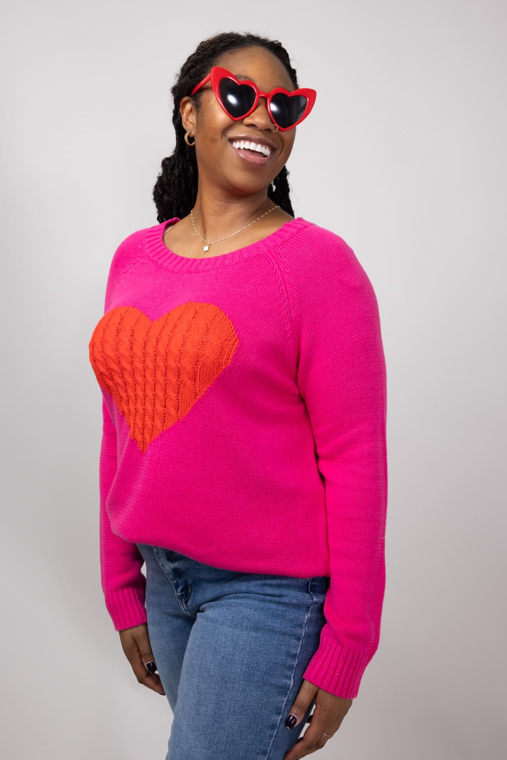 Miracle Textured Heart Sweater for Women in Hot Pink/Red | M9147-HPINKRED - Image 4