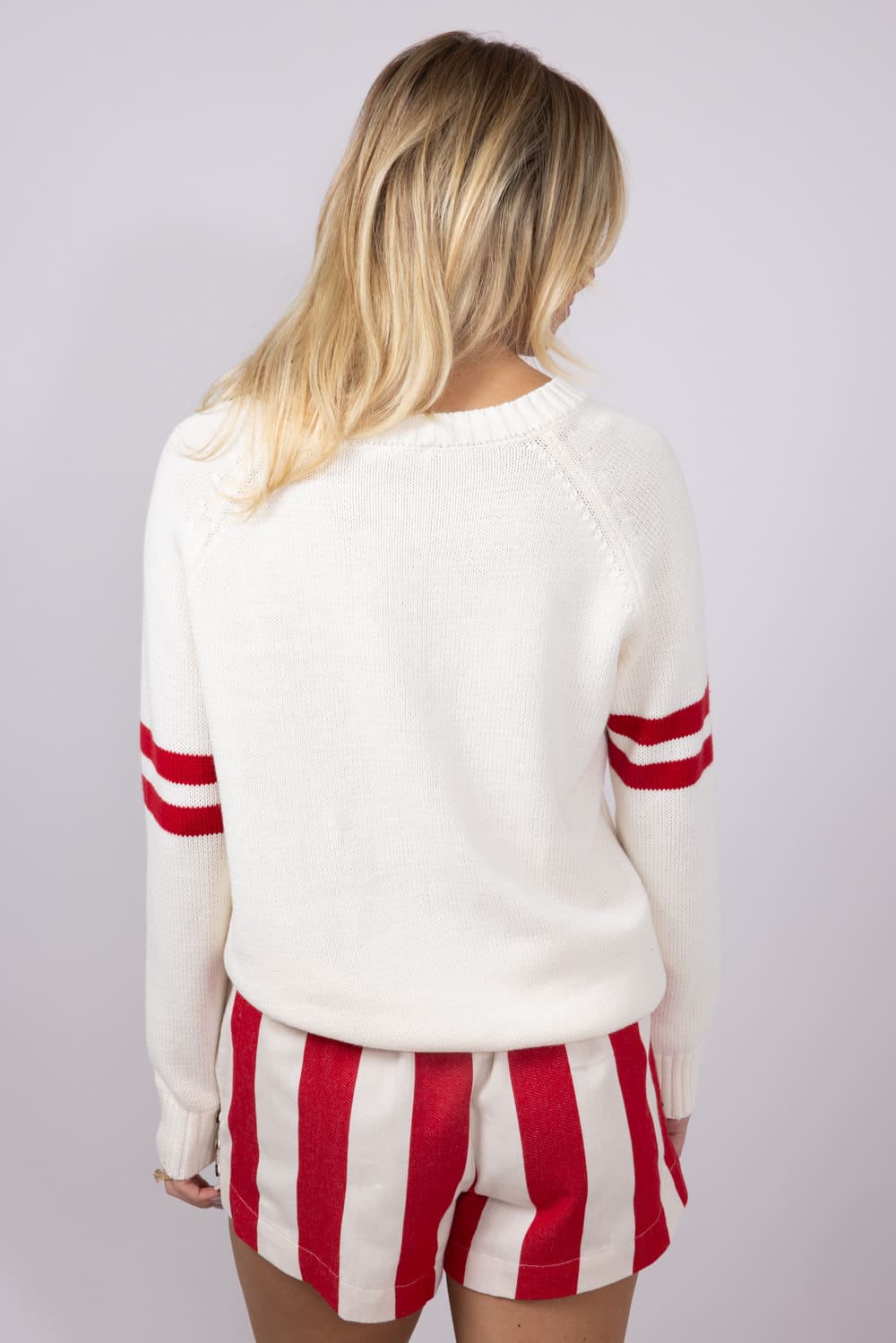 Miracle USA Striped Sleeve Sweater for Women in Cream | F2132-CREAM - Image 2