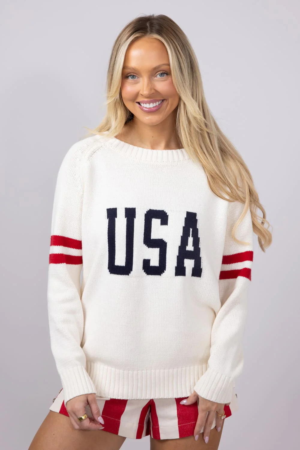 Miracle USA Striped Sleeve Sweater for Women in Cream | F2132-CREAM - Image 4